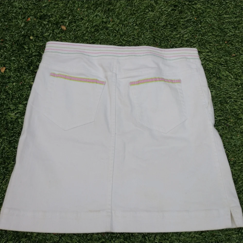 Lilly Pulitzer White A-Line Skirt with Pink & Green Waistband Stripes